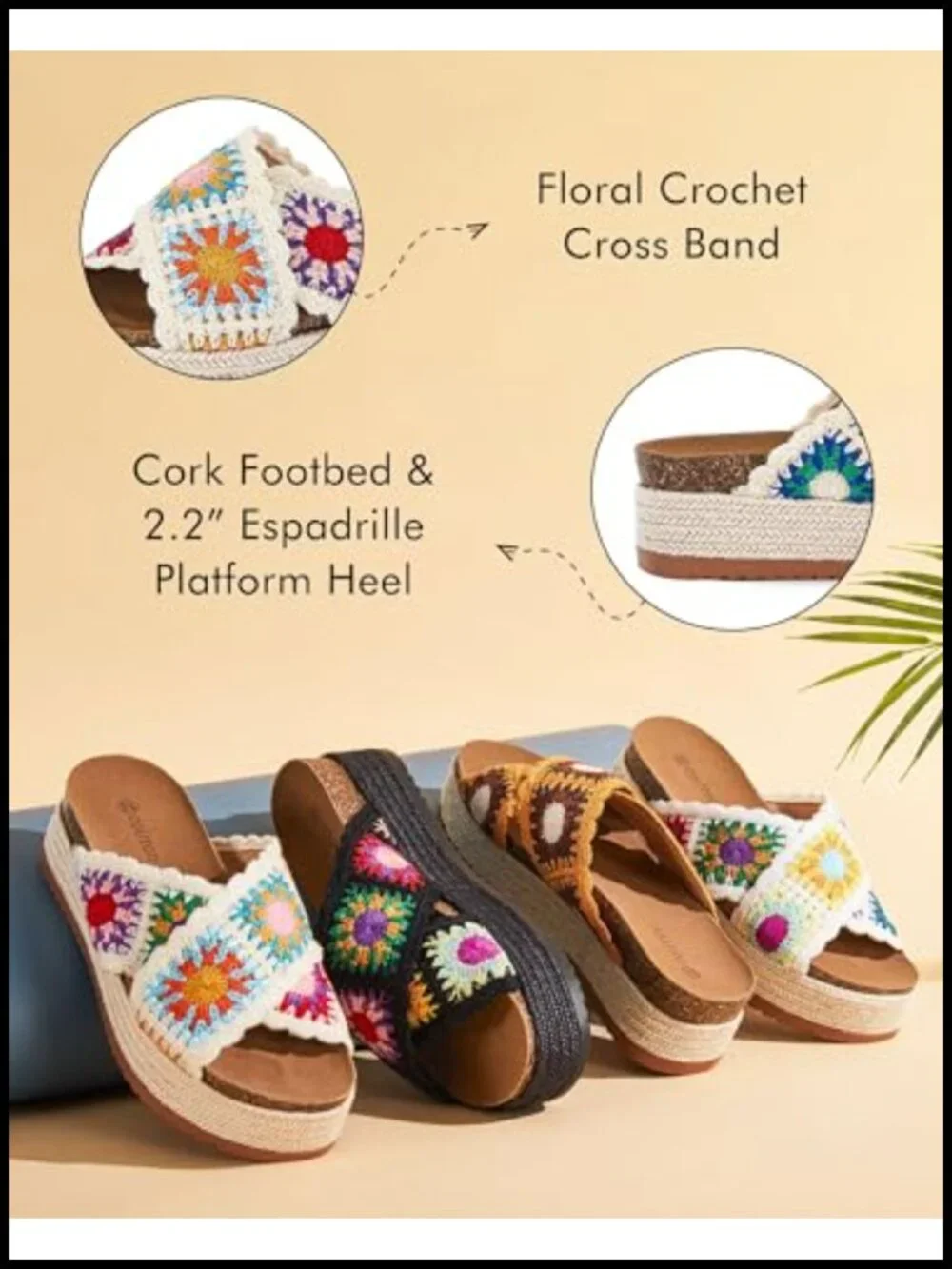 Women's Platform Espadrille Sandals Floral Crochet Open Toe Slides 2.2